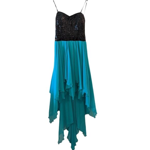 B DARLIN Formal Dress Pageant Sea green Black Sequins Strapless Size 3/4 - Picture 1 of 7